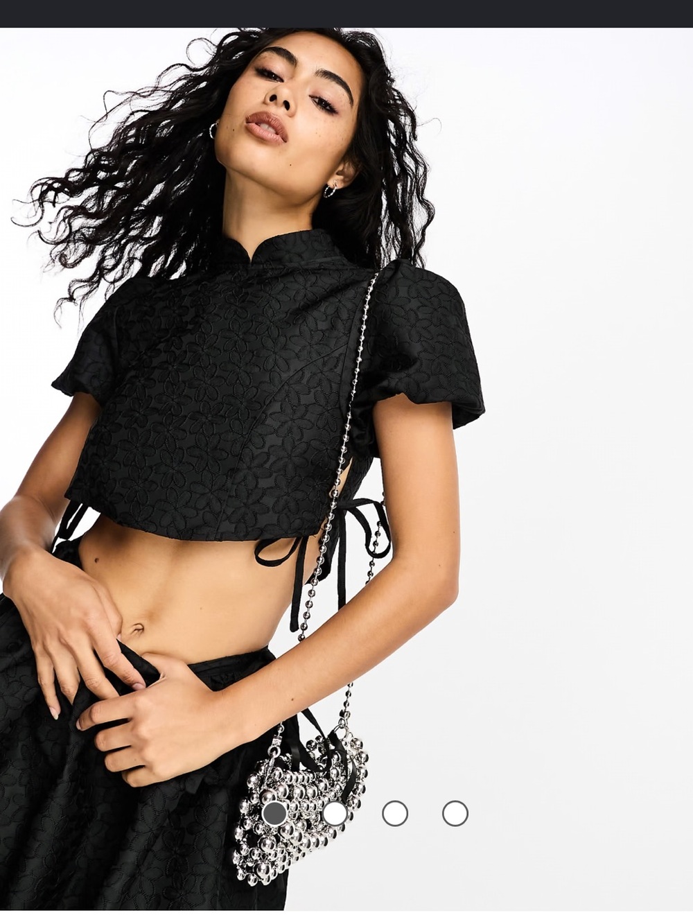 Sister Jane jacquard tie side crop top in black- Size XS